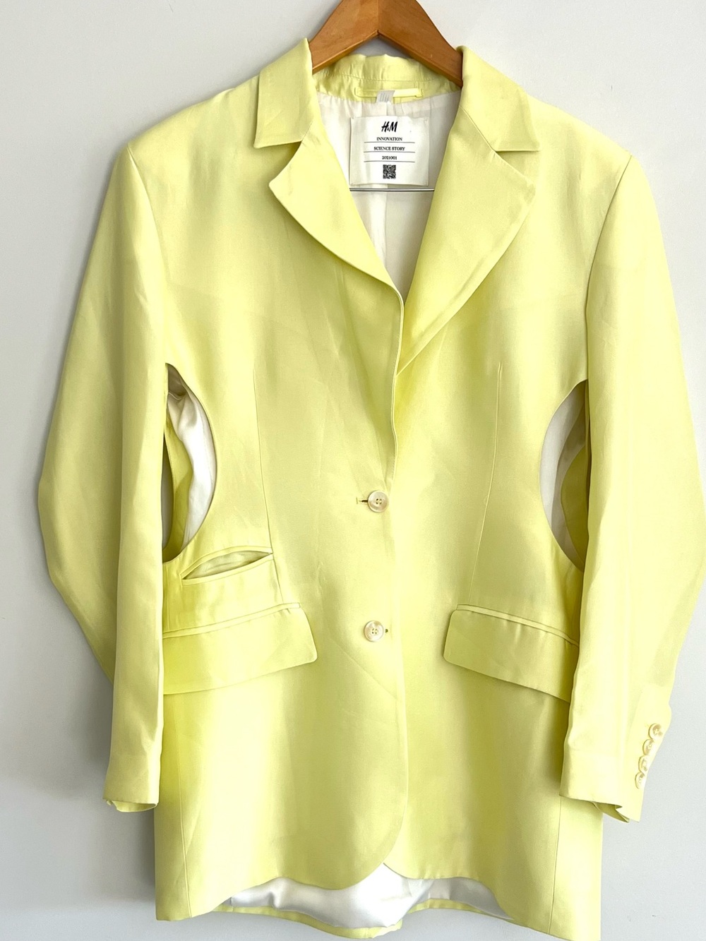 H&M Innovation Science Story Silk Acetate Lemon Yellow Boho Jacket Blazer Sz XS
